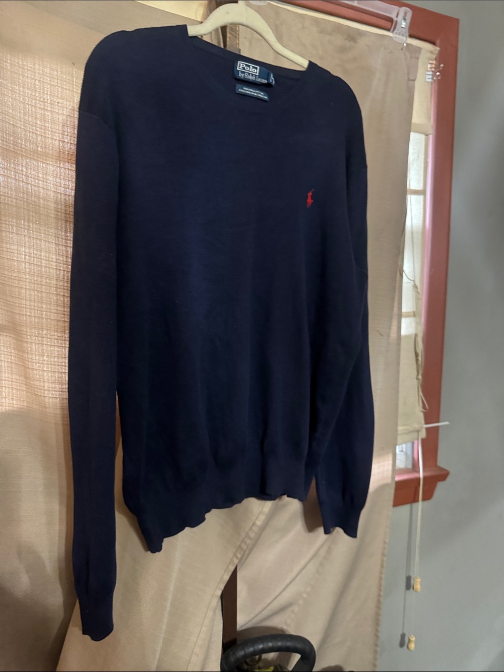 Polo by Ralph Lauren Men's Navy Crewneck Sweater with Red Pony